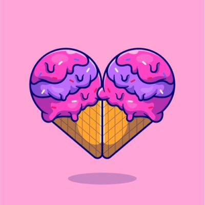 طرح وکتور دو عدد بستنی قیفی شبیه قلب و عاشقانه