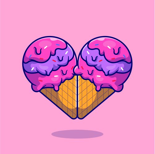 love heart ice cream cartoon 1 طرح وکتور دو عدد بستنی قیفی شبیه قلب و عاشقانه