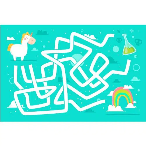 طرح وکتور ماز پیچ در پیچ اسب تک شاخ و معجون اسرار آمیز 1 maze kids template 1 طرح وکتور ماز پیچ در پیچ اسب تک شاخ و معجون اسرار آمیز