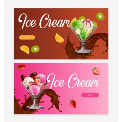 طرح وکتور و پوستر بستنی میوه ای و شکلاتی اسکوپی