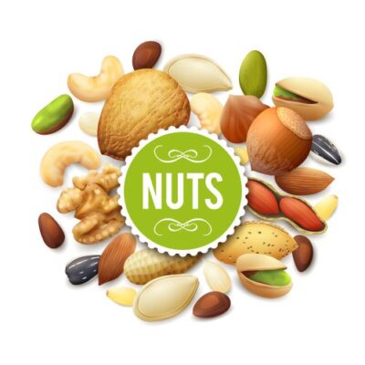 طرح وکتور آجیل و فندق گردون پسته تخمه بادام با لیبل nuts