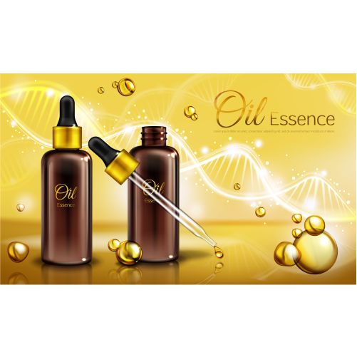oil essence brown glass bottles with pipette yellow liquid droplets spots 1 عطر-بطری-صورتی-دود-مکاپ