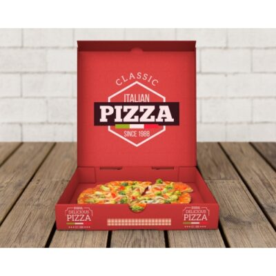 طرح موکاپ جعبه پیتزا با درب باز