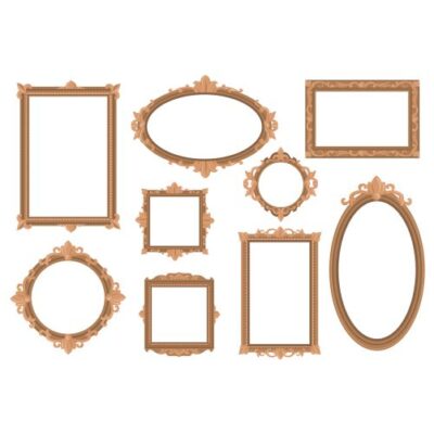 ست قاب های خالی و چوب آماده - وکتور قاب چوبی بیزی مربع مستطیل لوزی دایره