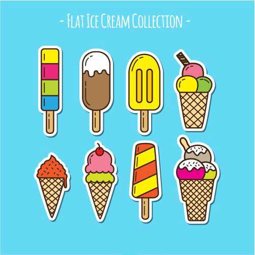 pack decorative ice cream stickers 1 ست وکتور بستنی های رنگارنگ