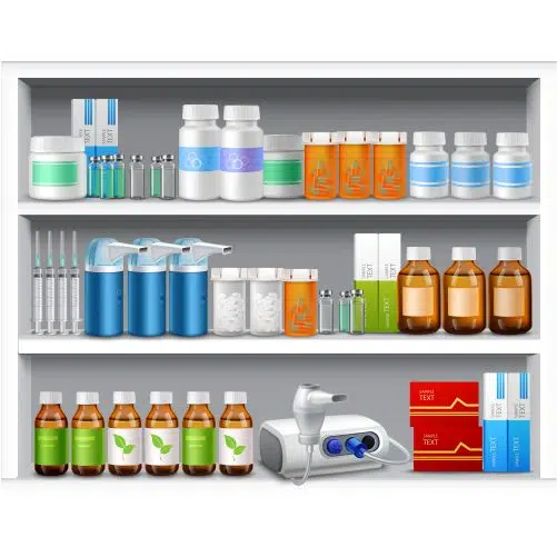 pharmacy shelves realistic 1 طرح وکتور قفسه دارو و داروخانه