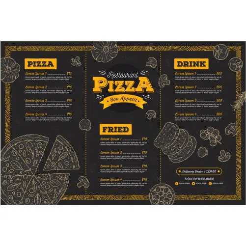 pizza restaurant menu template 2 1 طرح شکل موج پر جنب و جوش آبی با زمینه سفید