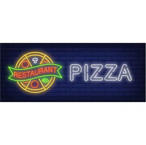pizza restaurant neon sign 1 طرح شکل موج پر جنب و جوش آبی با زمینه سفید