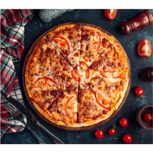 pizza with meat stuffing tomato slices 1 تصویر با کیفیت زمینه سیفی جات و سبزیجات