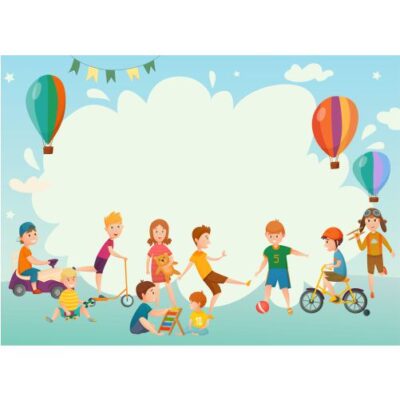 طرح وکتور بازی کودکانه و فریم و قاب سفید خالی