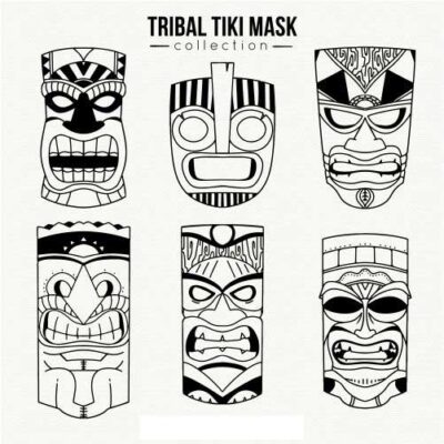 طرح وکتور ماسک های تریبال قبیله ای تتو روی صورت
