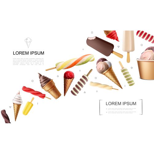 realistic ice cream with candies 1 بسته بندی برچسب بستنی با طرح تخت خطی