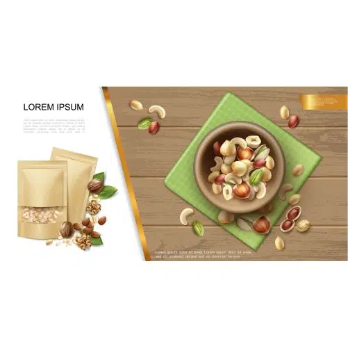 realistic organic natural nuts template with bowl different 1 طرح وکتور روز جهانی شیر و لبنیات