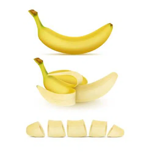realistic set yellow bananas whole peeled sliced isolated background sweet trop 1 موکاپ موز با پوست و پوست کنده - موز قاچ شده