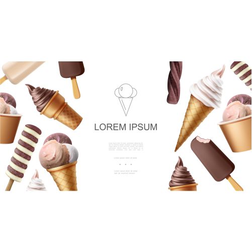realistic tasty icecream template with popsicle chocolate vanilla 1 طرح و فریم خالی انواع بستنی قیفی