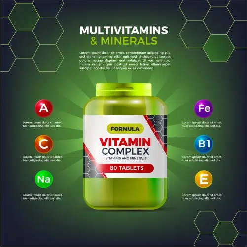 realistic vitamin complex package 1 طرح وکتور مولتی ویتامین های A C Na E B1 Fe