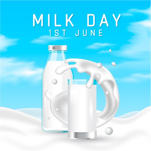 realistic world milk day illustration 1 طرح وکتور روز جهانی شیر و لبنیات