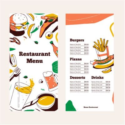 وکتور منو رستوران - وکتور منو فست فود - منو قیمت غذا ها