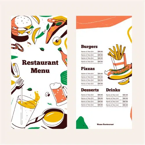 restaurant menu template design 1 طرح شکل موج پر جنب و جوش آبی با زمینه سفید