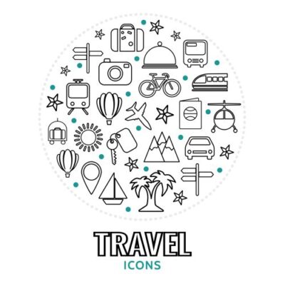 وکتور ترکیب آیکون های مسافرت و گردشگری - مجموعه عناصر مسافرت و توریسم