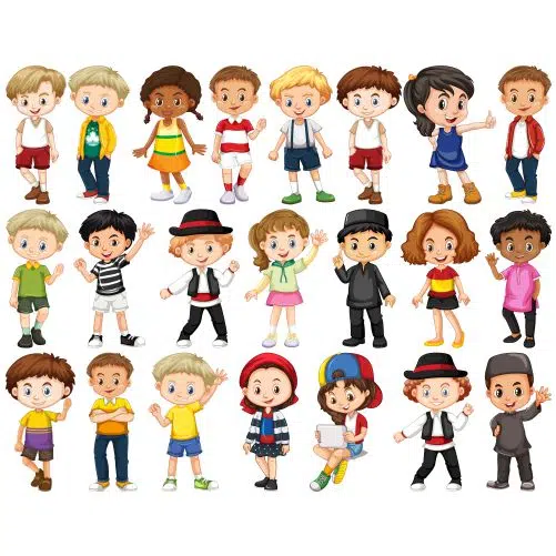 set of happy children waving hands 1 وکتور ست بچه ها و کودکان