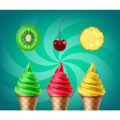 وکتور انواع بستنی با طعم گیلاس کیوی و آناناس