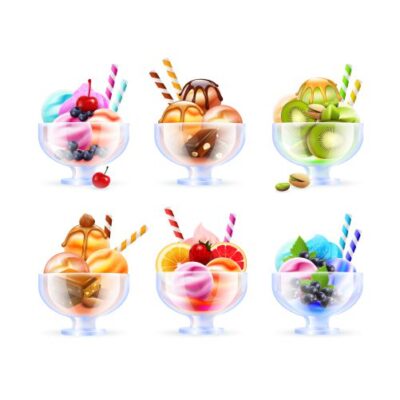 وکتور انواع بستنی ها کاپ کیک شیک کافه گلاسه