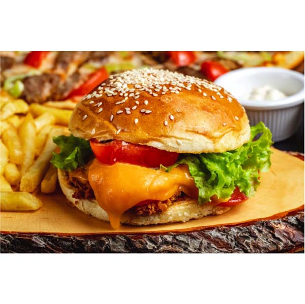 side view chicken burger deep fired chicken fillet with tomato cheese lettuce burger buns 1 تصویر با کیفیت برگر
