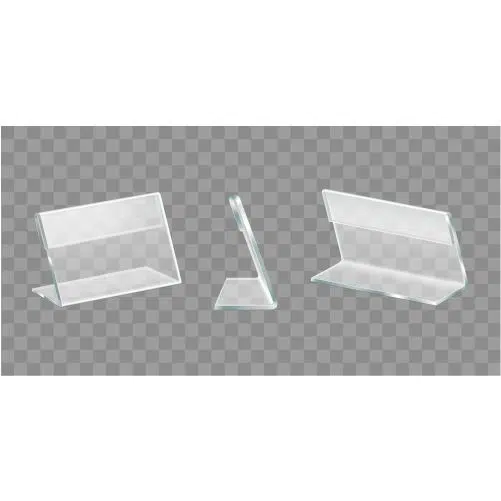 table display acrylic holders realistic vector set 1 موکاپ استند شیشه ای ایستاده - پایه شفاف