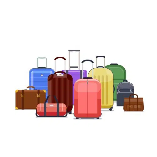 travel bags luggage color heap baggage travel trip illustration 1 طرح قاب تزیینی از لباس های جین زن و مرد - کیف - کفش - ساعت