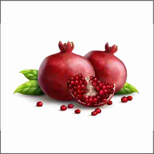two fresh ripe whole pomegranates with quarter part strewn seeds appetizing closeup realistic composition 1 پوستر