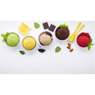 تصویر با کیفیت بستنی اسکوپی وانیلی تمشک لیمون شکلاتی