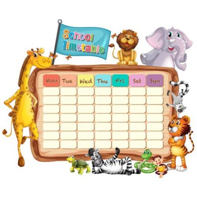 وکتور تقویم روزهای هفته و حیوانات