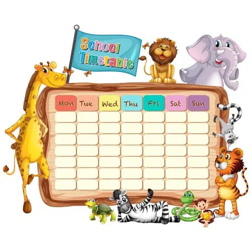 vecteezy a school timetable blank template with cartoons 684983 1 دو دانشمند-جوان-در حال انجام-شیمی-آزمایش-کلاس