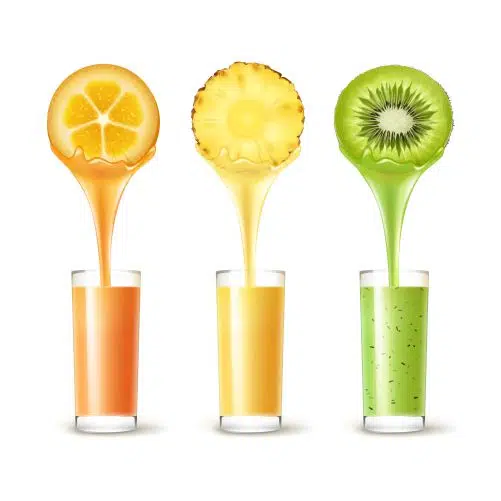vector set pineapple kumquat kiwi slices with juice stream glass isolated white background 1 نمای بالا-طبیعی-خاک