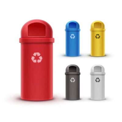 مجموعه وکتور سطل زباله - سطل آشغال قرمز آبی زرد مشکی و سفید
