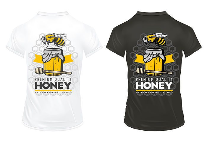 vintage colored natural honey prints template shirts with inscriptions bee pot stick honey 1