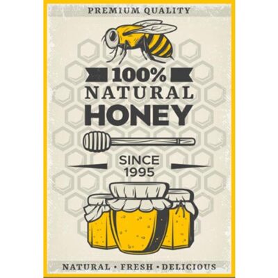 طرح وکتور پوستر زنبور - عسل طبیعی و ارگانیک - با زمینه 6 ضلعی لانه زنبوری