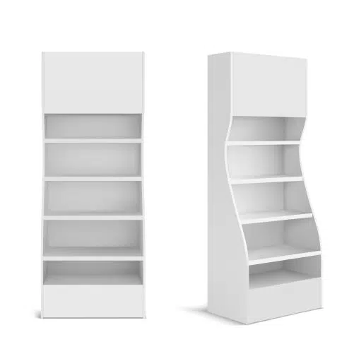 white pos display stand for products in supermarket stor 1 مجموعه لوازم التحریر شرکتی-موکاپ-psd-gradient-modern-style