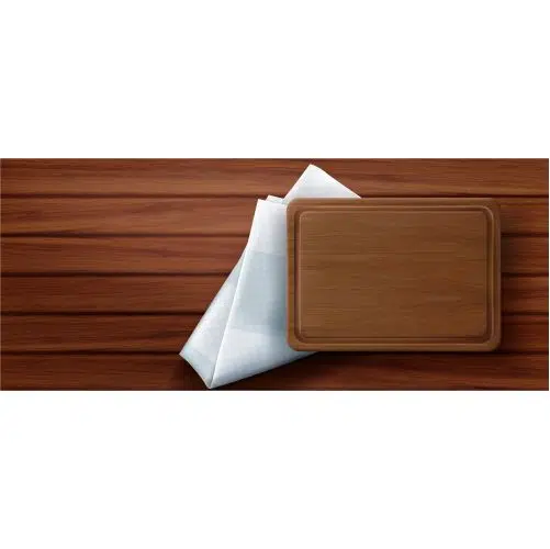 وکتور تخته غذا و سفره سفید 1 wooden cutting board stand kitchen napkin wood table surface top view 1 وکتور تخته غذا و سفره سفید