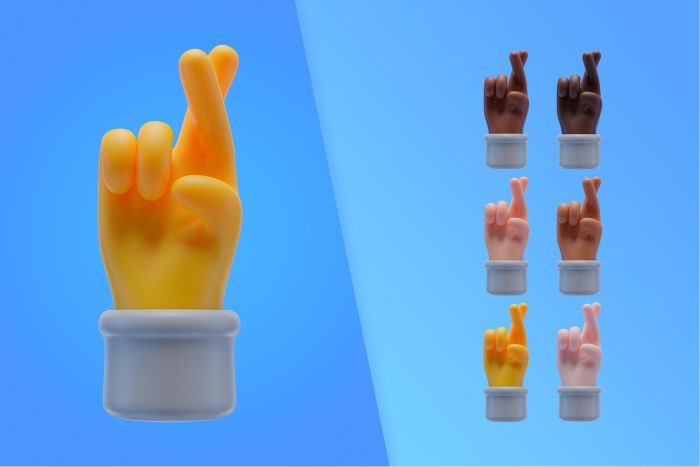 3d collection with hands crossing fingers آیکون راه انداز مجدد