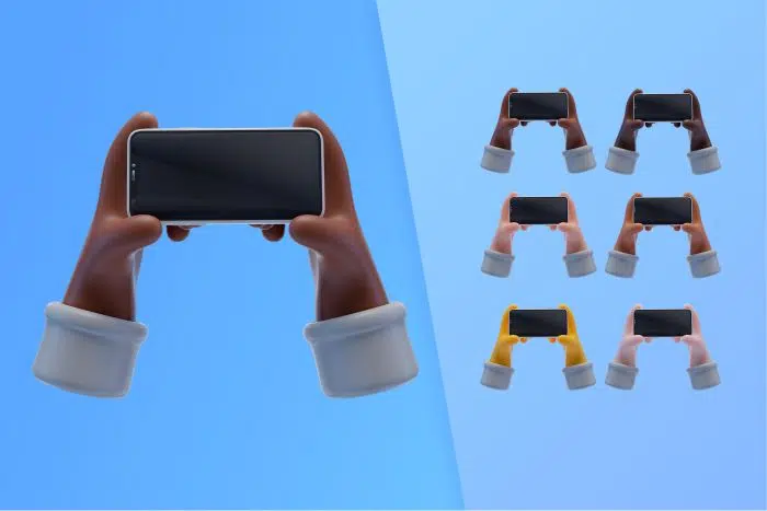 3d collection with hands holding smartphone آیکون سه بعدی ساعت مچی دست