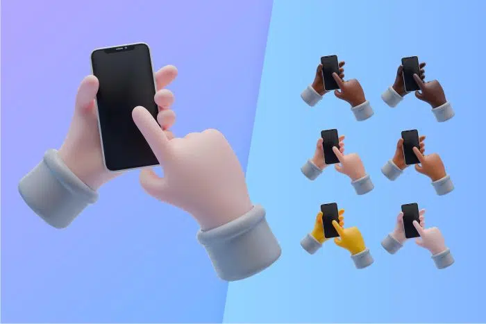 3d collection with hands holding smartphone 2 آیکون سه بعدی ساعت مچی دست