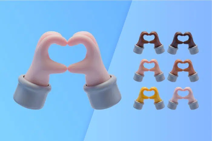 3d collection with hands making heart symbol آیکون سه بعدی ساعت مچی دست