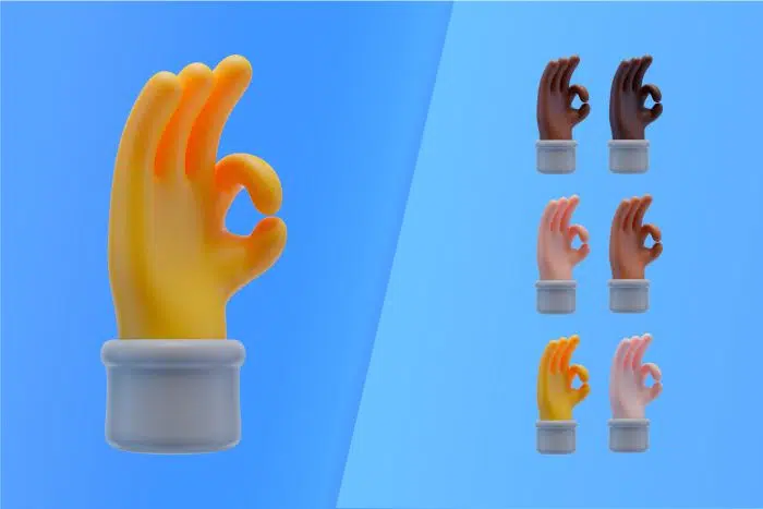3d collection with hands making ok sign آیکون سه بعدی دست ساز نماد درست