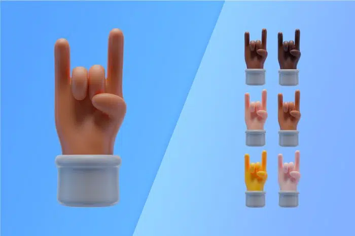 3d collection with hands making rock and roll sign طرح وکتور حاشیه سنگ گل و برگ - طرح بک گراند