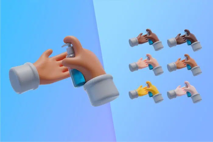 3d collection with hands using hand sanitizer آیکون سه بعدی ساعت مچی دست