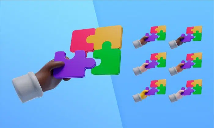 3d collection with hands using puzzle pieces آیکون سه بعدی ایمیل و پست الکترونیک