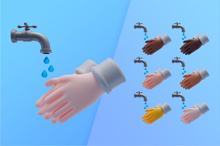 3d collection with hands washing tap water
