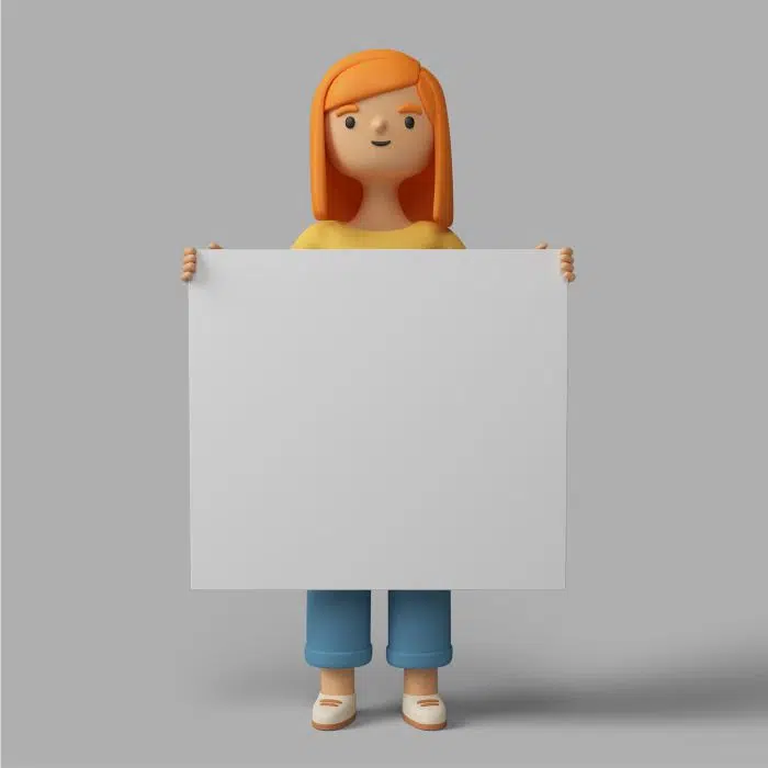 3d female character holding blank placard آیکون سه بعدی زن با چرخ دنده - تنظیمات